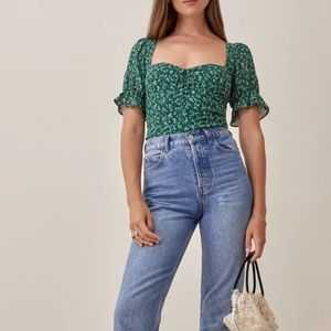 Reformation Green Floral Top